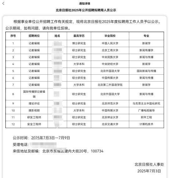 北京日报社2025录取名单公示丨你上榜了吗