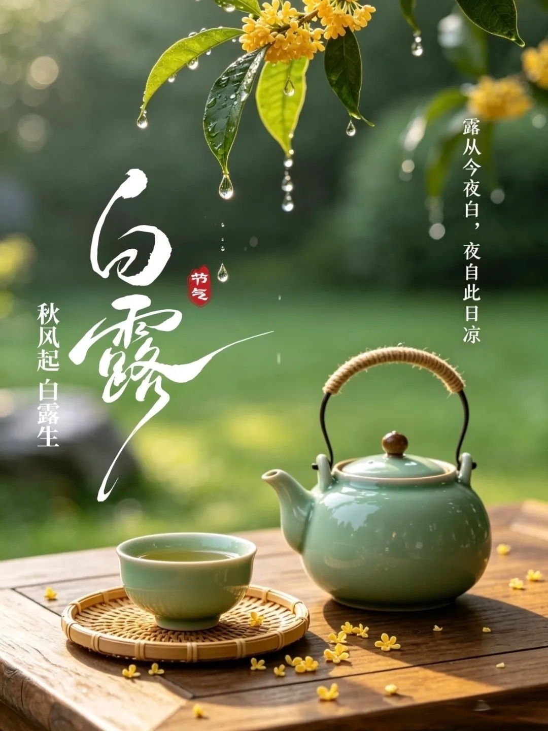 今日白露，霜从今夜白，夜到此日凉。一场秋雨一场凉，一场白露一场霜。美在金秋，念在