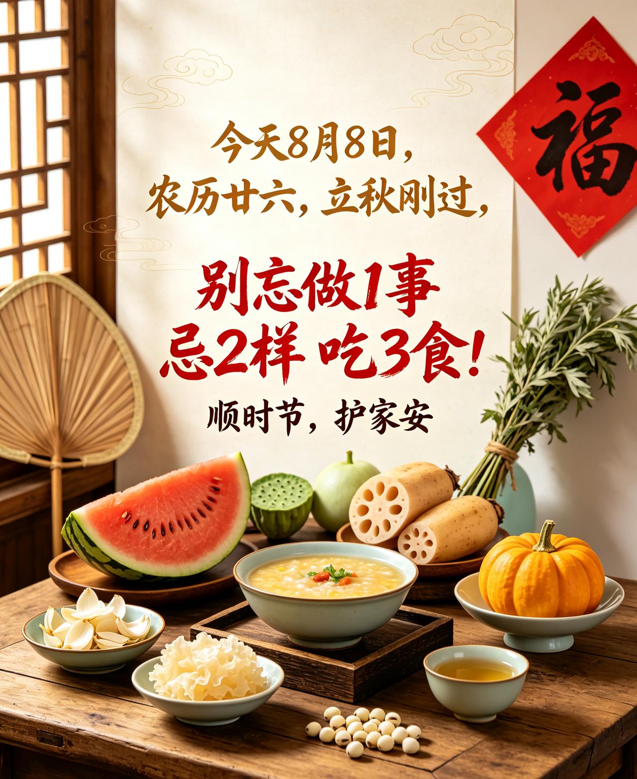 【8月8日立秋撞六月廿六：别只啃西瓜，记牢吃3样做1事忌2事，接秋福不秋乏】
