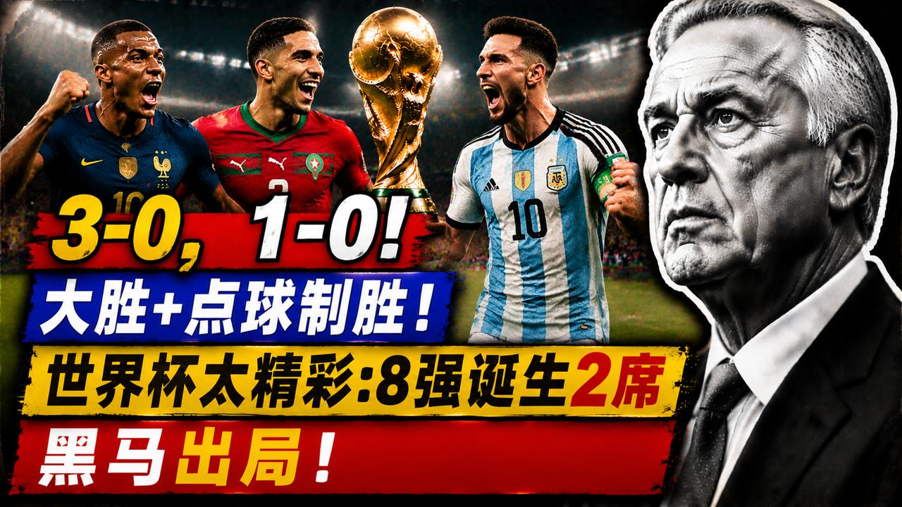 3-0，1-0！大胜+点球制胜！世界杯太精彩：8强诞生2席，黑马出局
一场是非洲