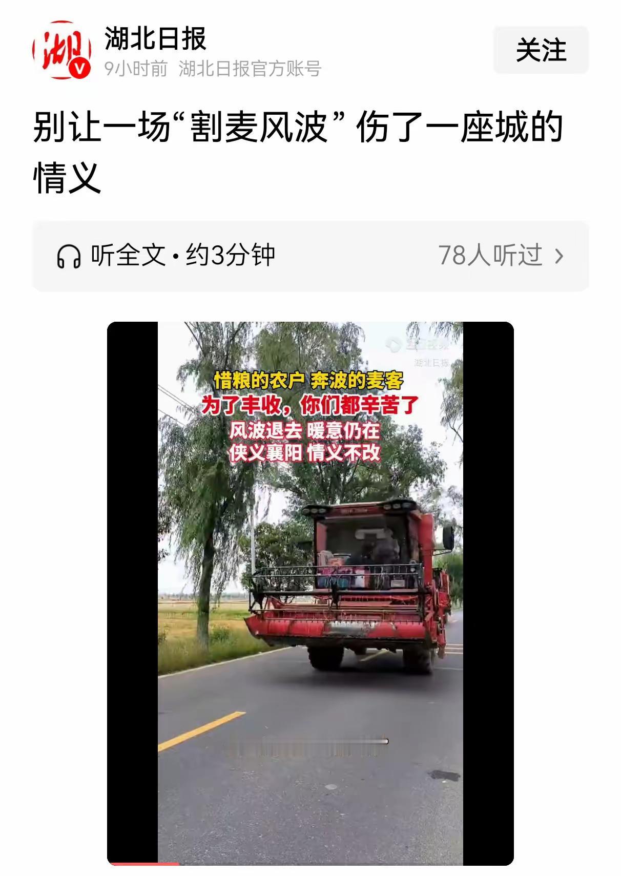 襄阳是产粮大市。5月中旬麦收时节，当地遭遇降雨天气，各地麦客赶来支援“雨口夺粮”