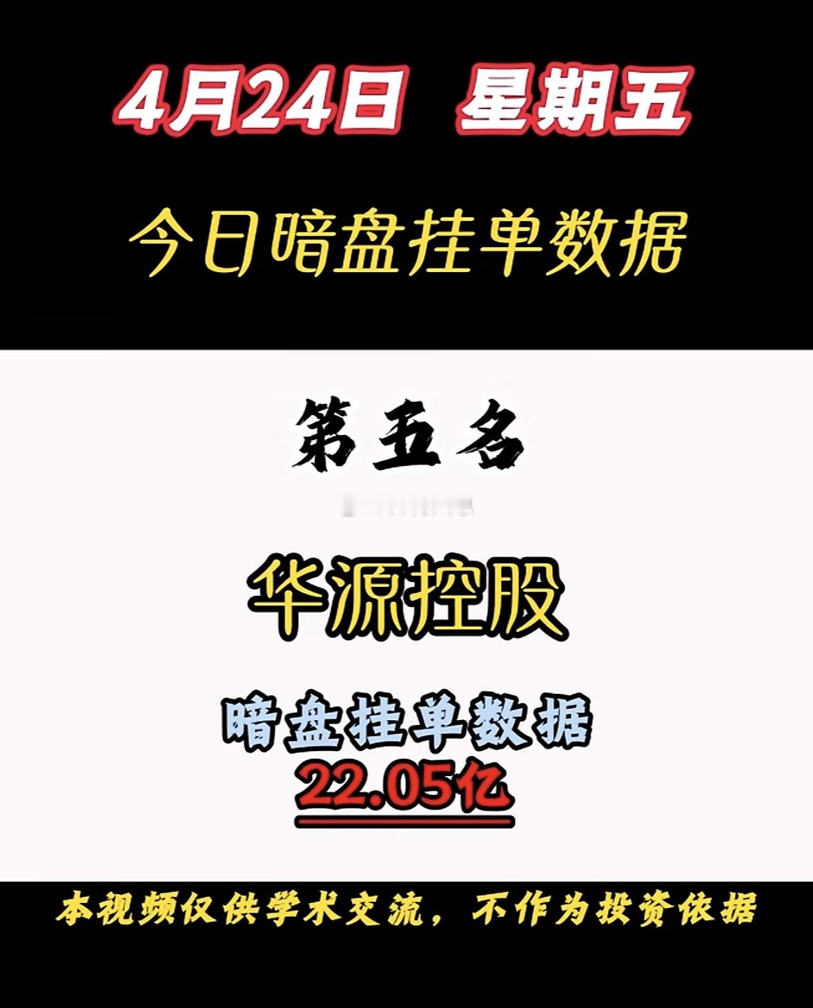 4月27日周一暗盘隔夜挂单排行榜揭晓4月27号亿晶光电暗盘挂单数据达8.75亿，