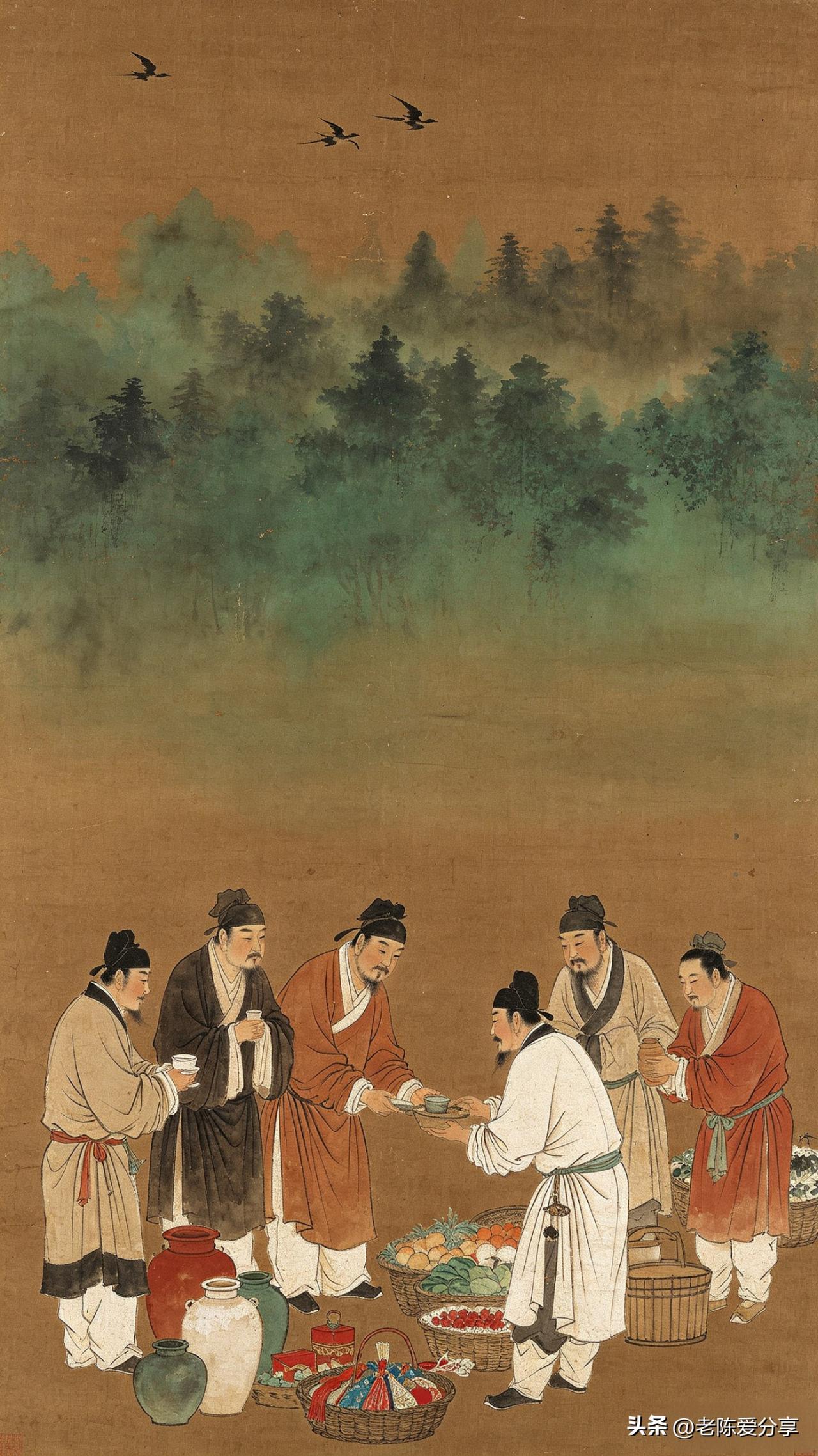 鹧鸪天·林下雅集

林外青山接远空，飞鸿数点过云踪。
衣冠错落围樽俎，笑语温存话