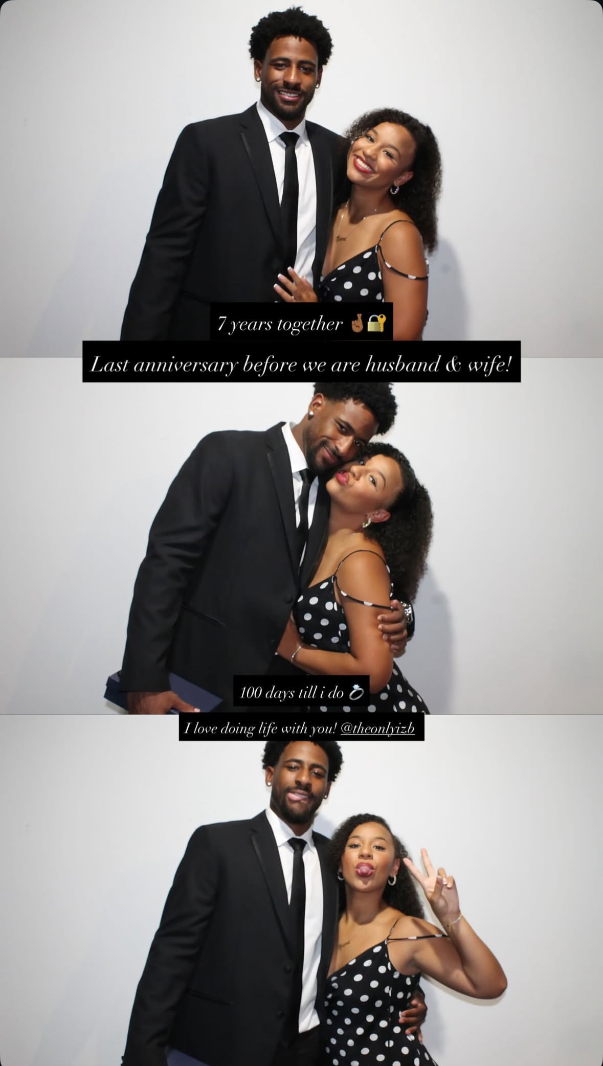 今天是布罗金顿和妻子恋爱7周年的纪念日另外距离他们的婚礼还有100天祝贺布罗金顿