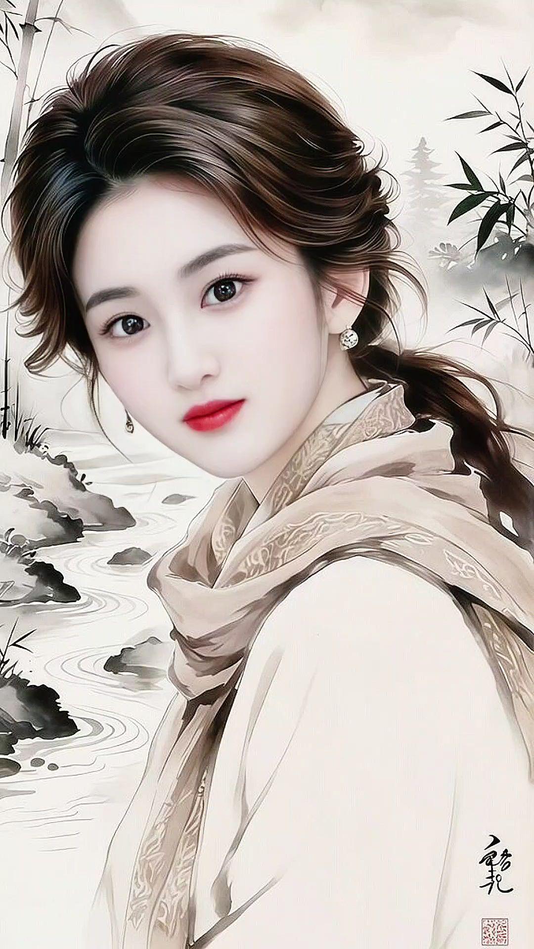 国风美学 古风水墨画 国画古风美人 优雅气质 温柔风