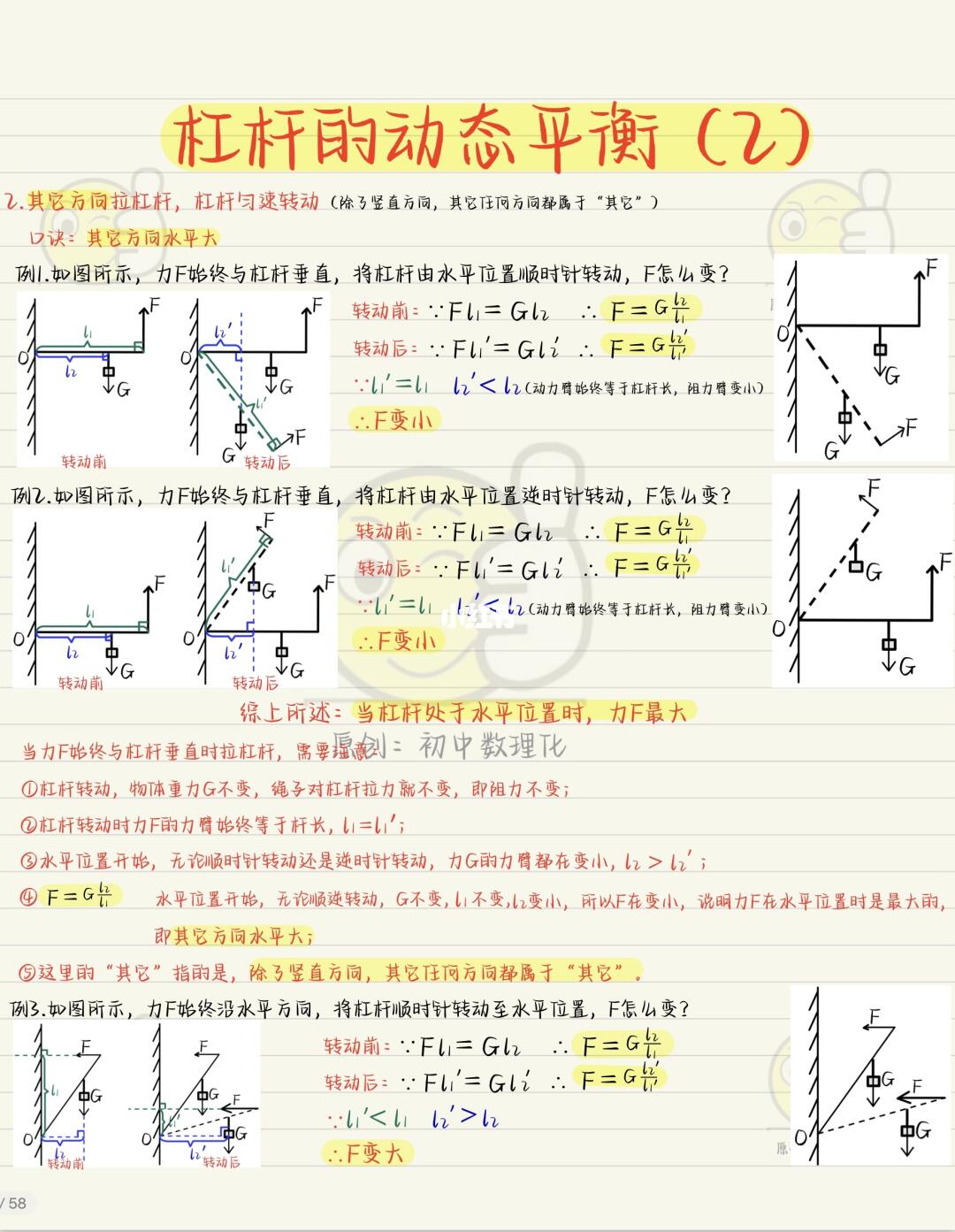 杠杆的动态平衡（2）：其它方向水平大，直接秒❗