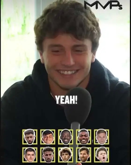 巴黎圣日耳曼  巴黎中场若昂-内维斯接受采访评选心中的五大联赛MVP球员。英超联