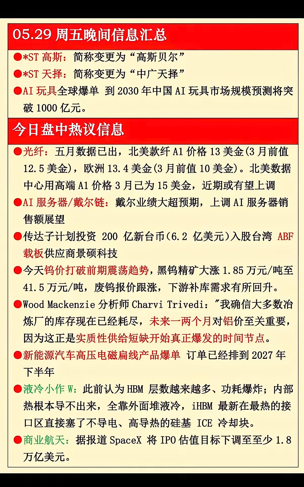 5.29周五  晚间  财经热点信息汇总！ 