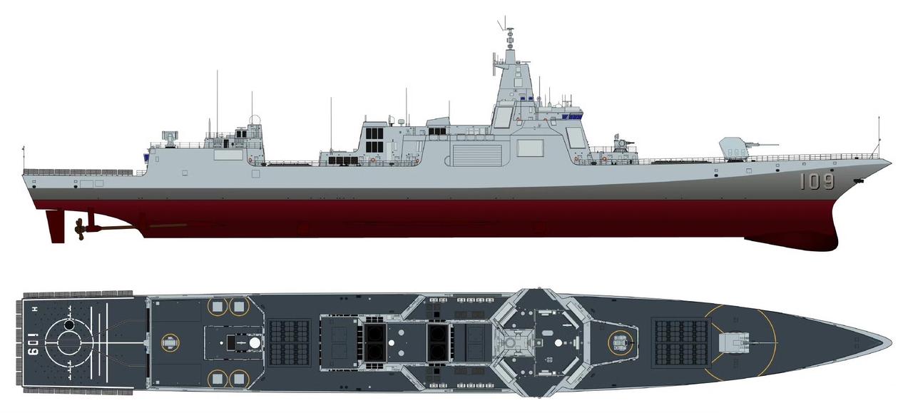 分享“万吨大驱”109号东莞舰（高清线图）。