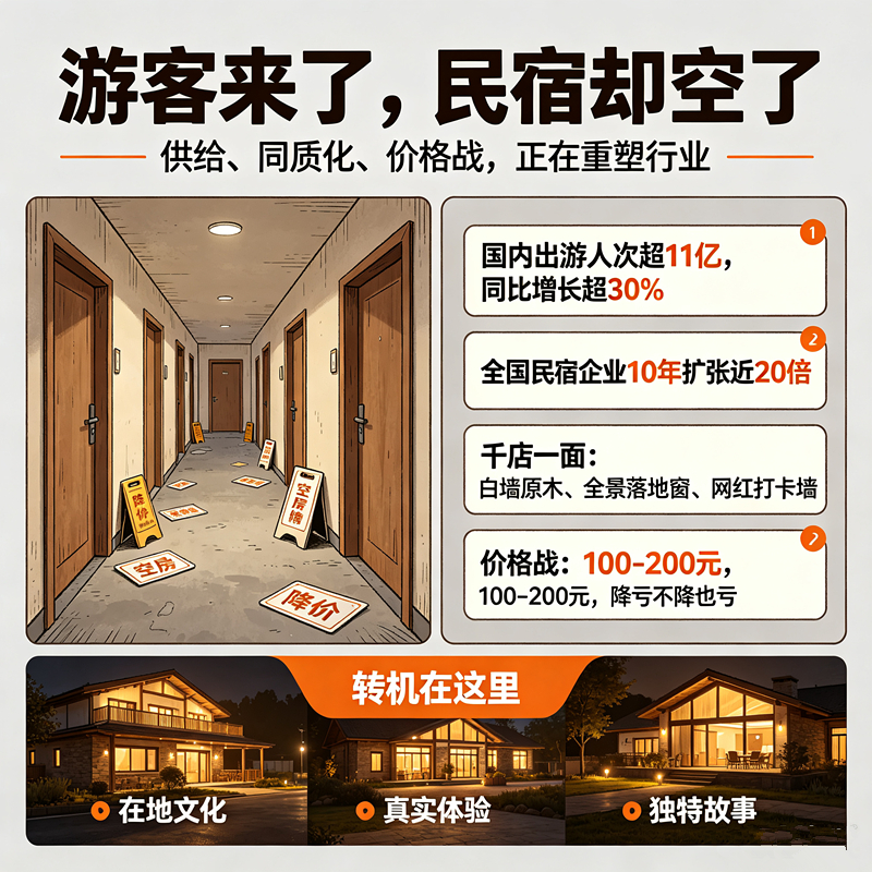 经营者回应民宿没人住了 今年暑期，国内出游人次超11亿，同比增长超30%。但民宿