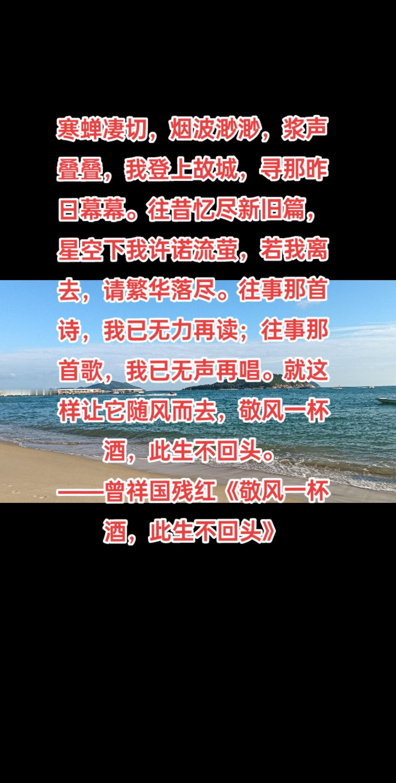 寒蝉凄切，烟波渺渺，浆声叠叠，我登上故城，寻那昨日幕幕。往昔忆尽新旧篇，星空下我