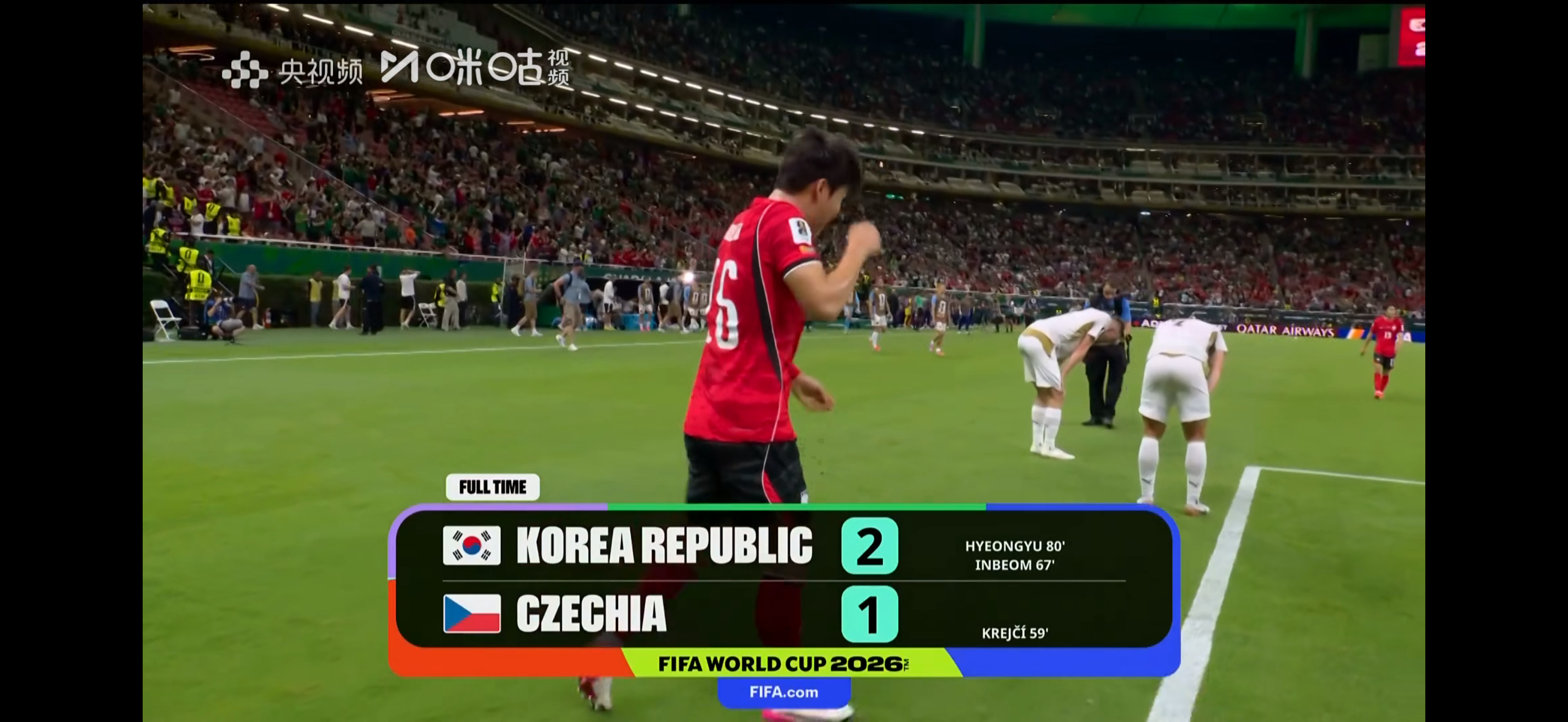 韩国第一场就赢了啊，而且是连扳两球！韩国vs捷克世界杯
