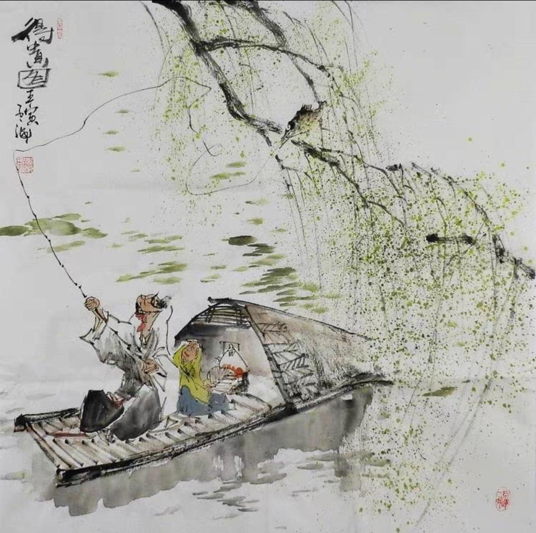 上联，？？？

下联，荷风送香，篱角红榴柳垂钩