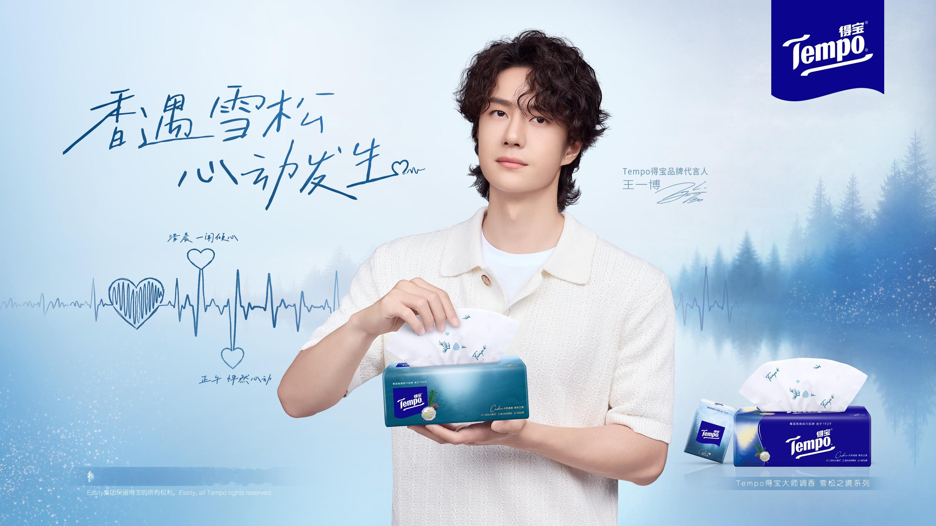 Tempo得宝品牌代言人王一博20260817王一博得宝雪松之境系列纸巾海报 