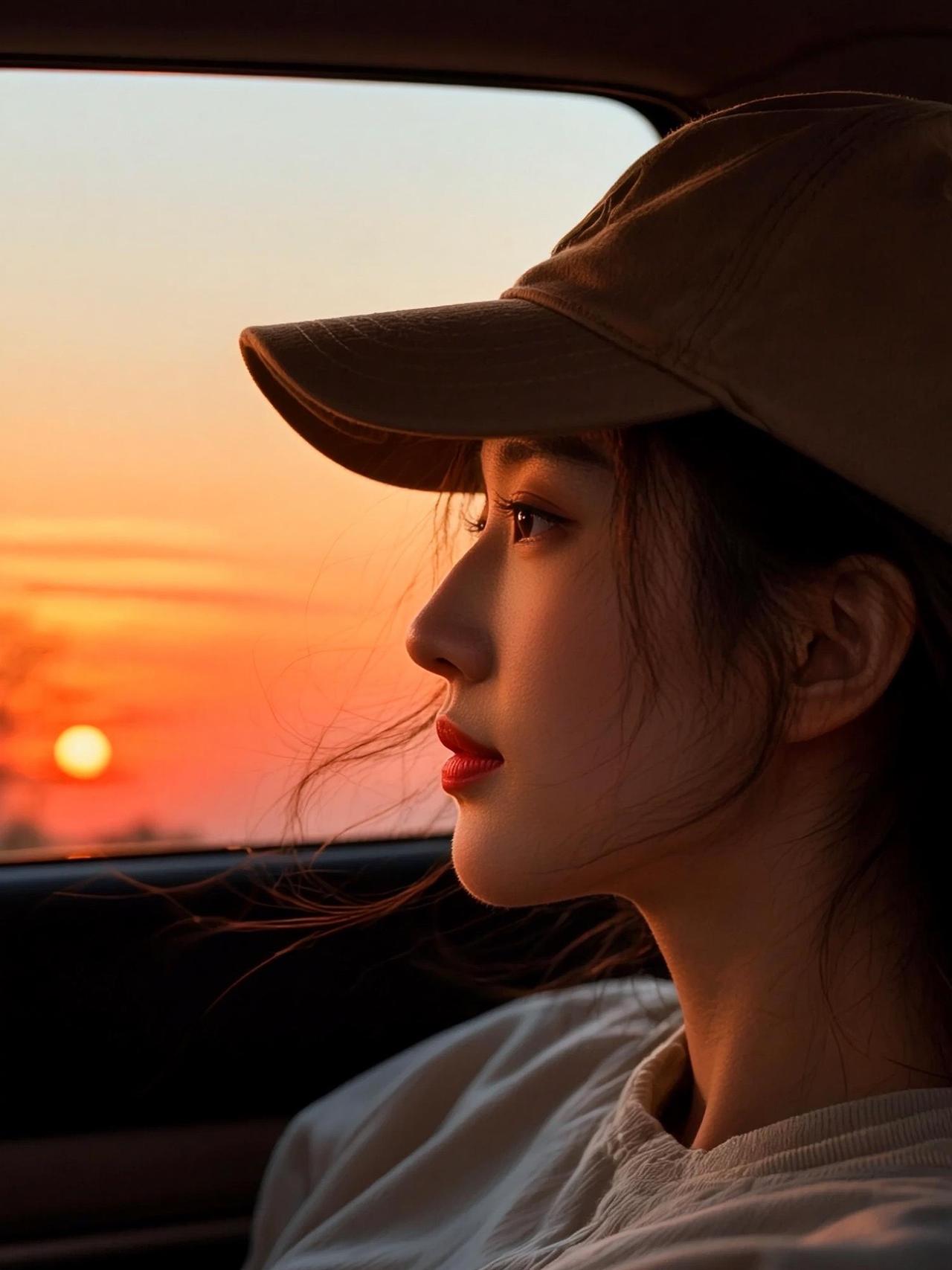 后来的我们AI日落侧颜照 抖音ai创作 氛围感拉满的头像 治愈女孩