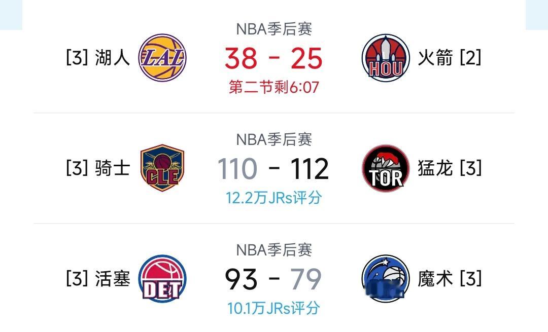 今天两组抢七了！现在就看湖人火箭的了湖人vs火箭