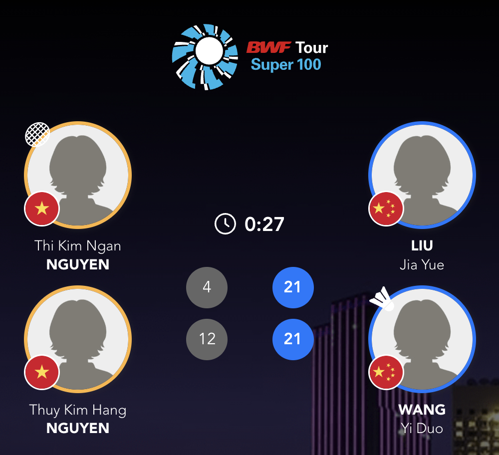 资格赛：刘嘉悦/王漪朵🇨🇳 21-4、21-12 🇻🇳阮金银/阮金行20