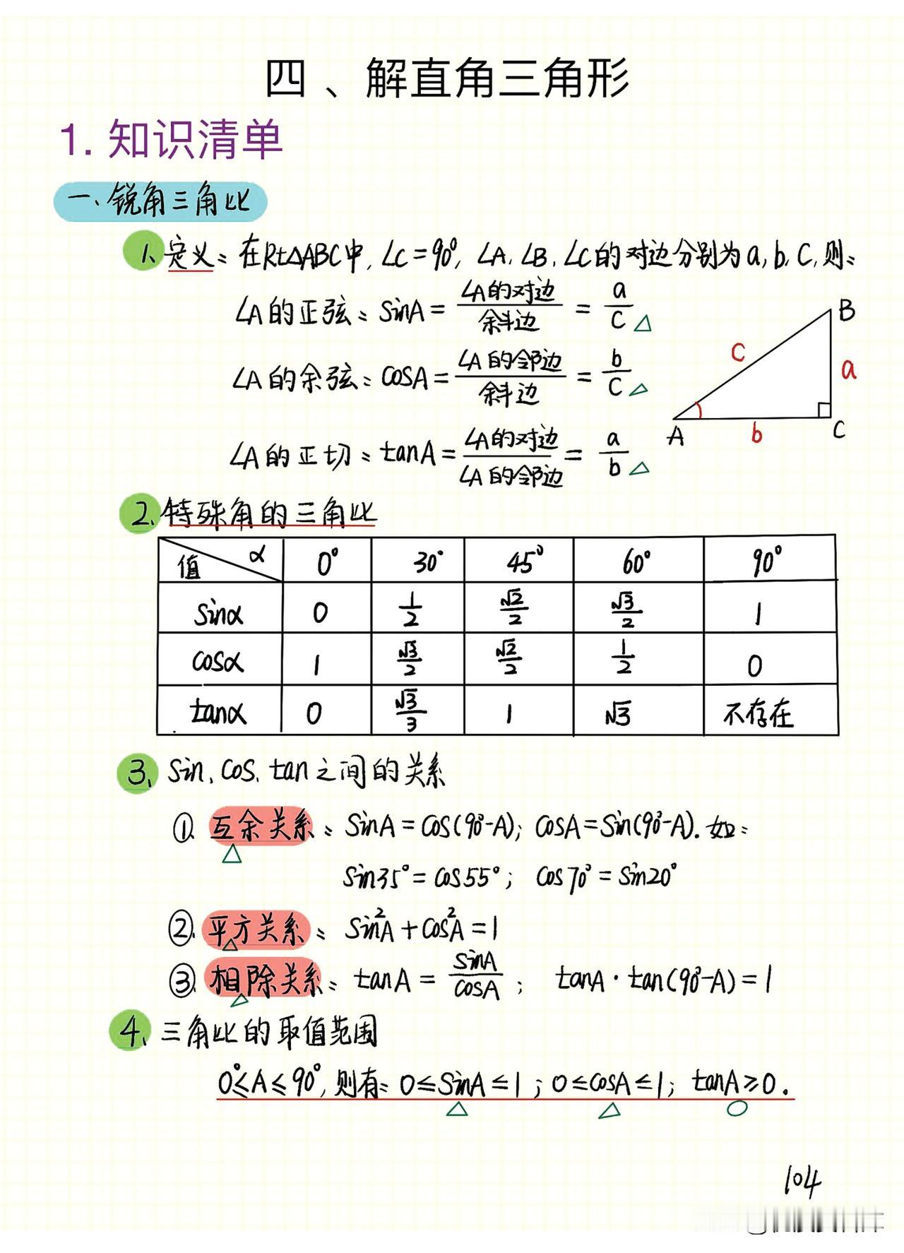 中考数学精品手写笔记——解直角三角形