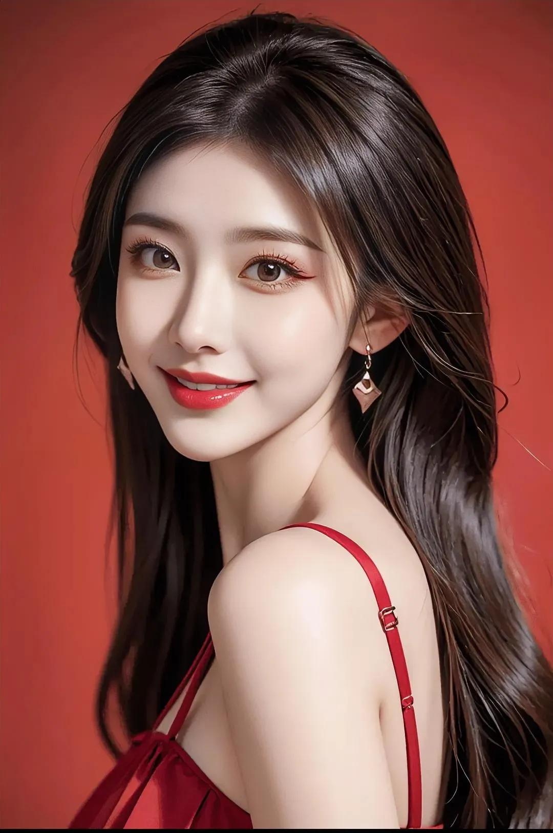 红衣少女，笑靥如花🌸✨艳丽佳人风采 美丽佳人照片