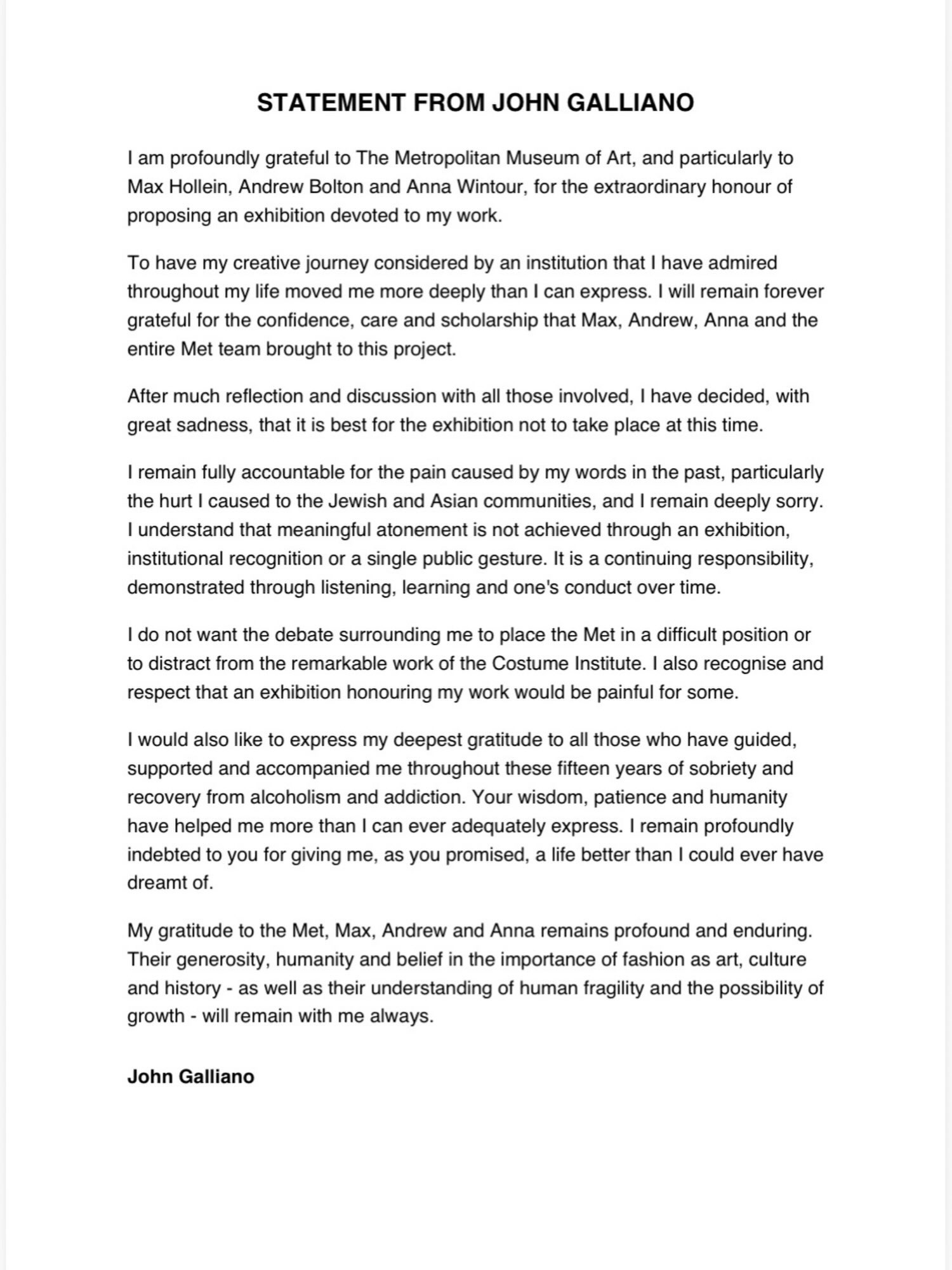 天啊❗️John Galliano和Met Gala的合作取消了 ❗️期待了那么