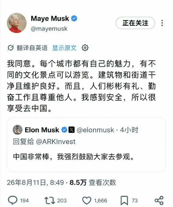 马斯克母子强推中国游 哈哈，他们太懂了！ 