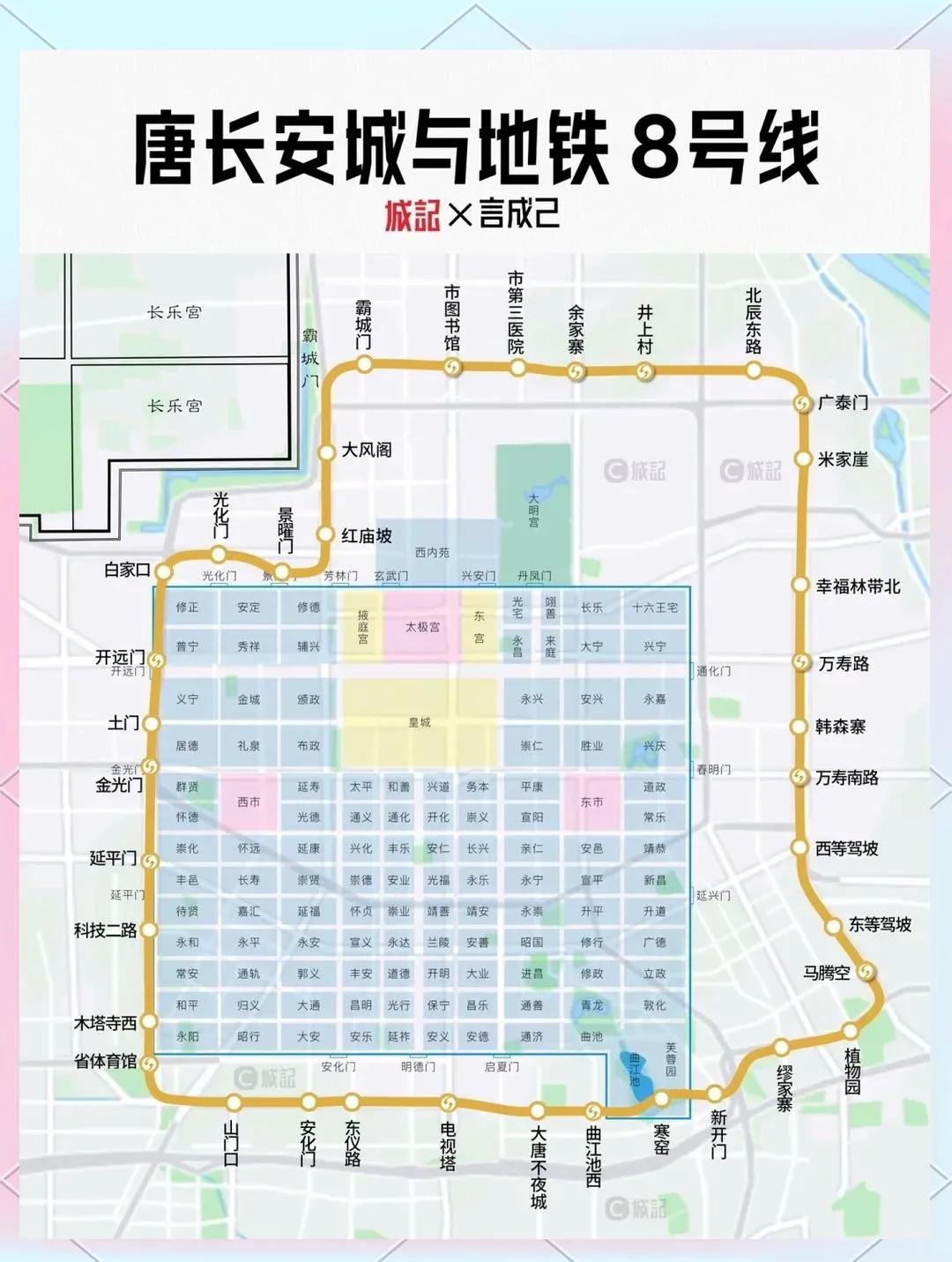 西安地铁8号线、穿越千年的汉唐长安城之旅：
   作为周秦汉唐的都城，长安城在历