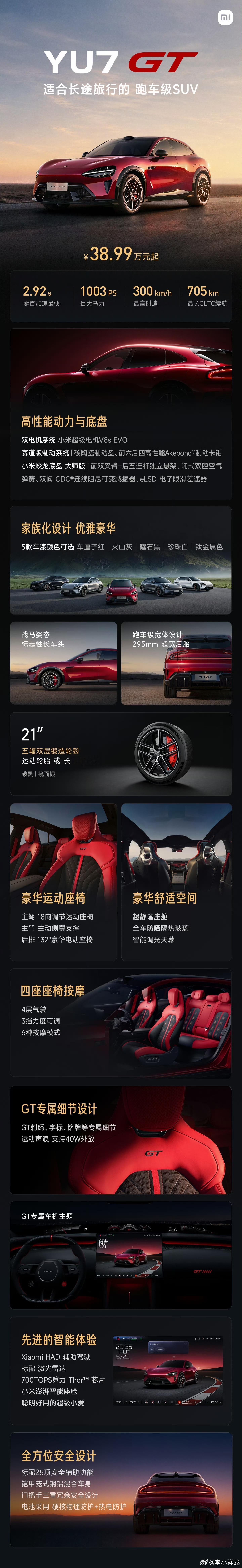 小米YU7GT价格小米YU7 GT正式上市，38.99万元起！这个价格确实有点小