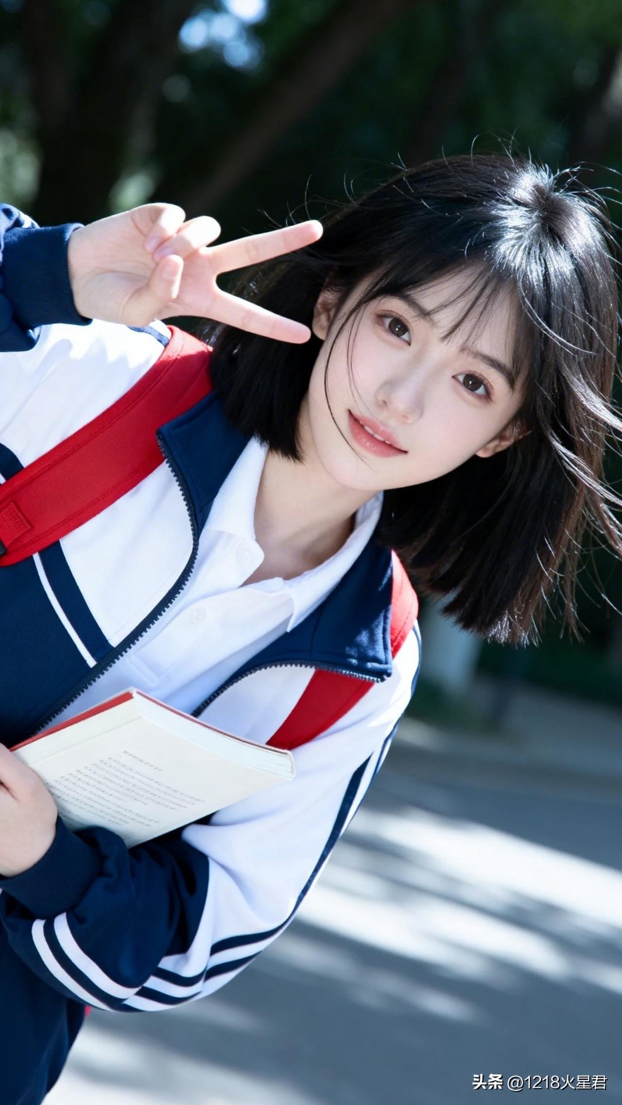 青春洋溢的校园生活，背着书包，手拿书本，元气满满的一天！😊📚👩‍🎓