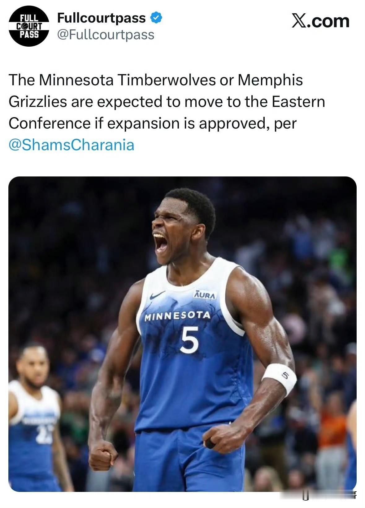 森林狼和灰熊有望成为东部球队！！！

根据记者Shams透露消息，NBA本周会讨