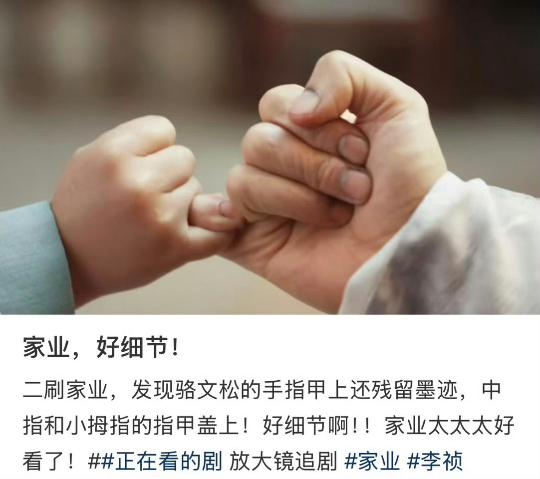 家业细节到连指甲缝都不放过家业 观众深挖剧中小细节，人物妆造贴合身份，布景设定考