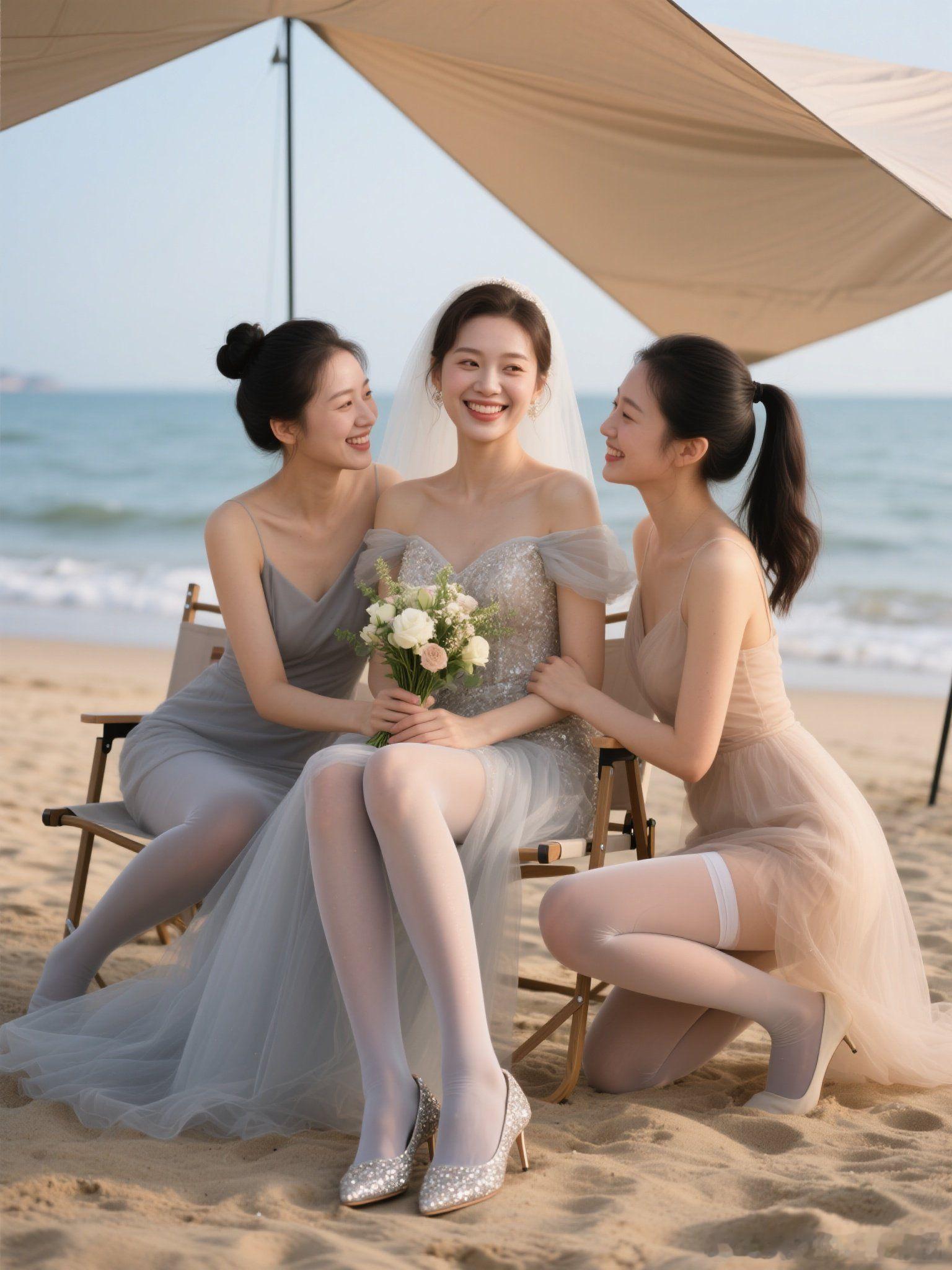 沙滩上的新娘与伴娘～ ​​​