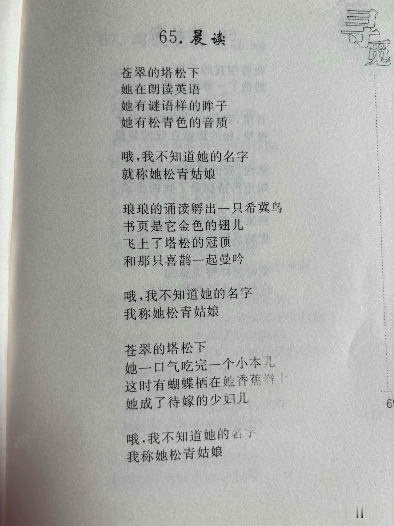 晨读
白光

苍翠的塔松下
她在朗读英语
她有谜语样的眸子
她有松青色的音质
