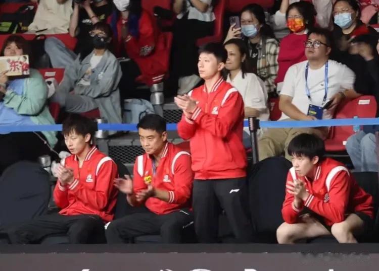 是最好的中国队长马龙
樊振东决胜局9:10追赛点的时候，只有马龙站起来为樊振东加