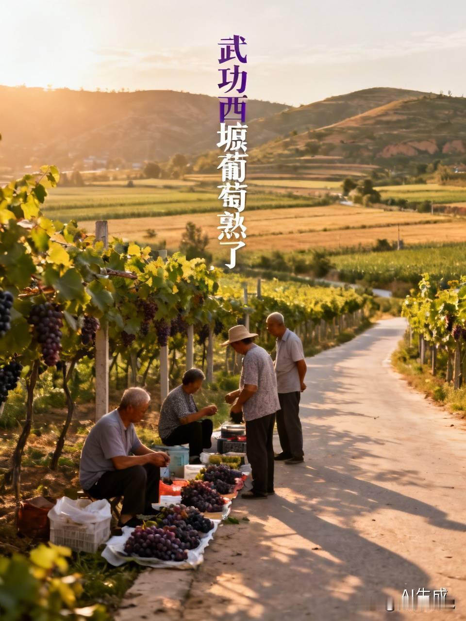 武功西塬的葡萄熟了，西宝北线一路西行，车过武功西塬，路两边摆了好几家卖葡萄的摊位