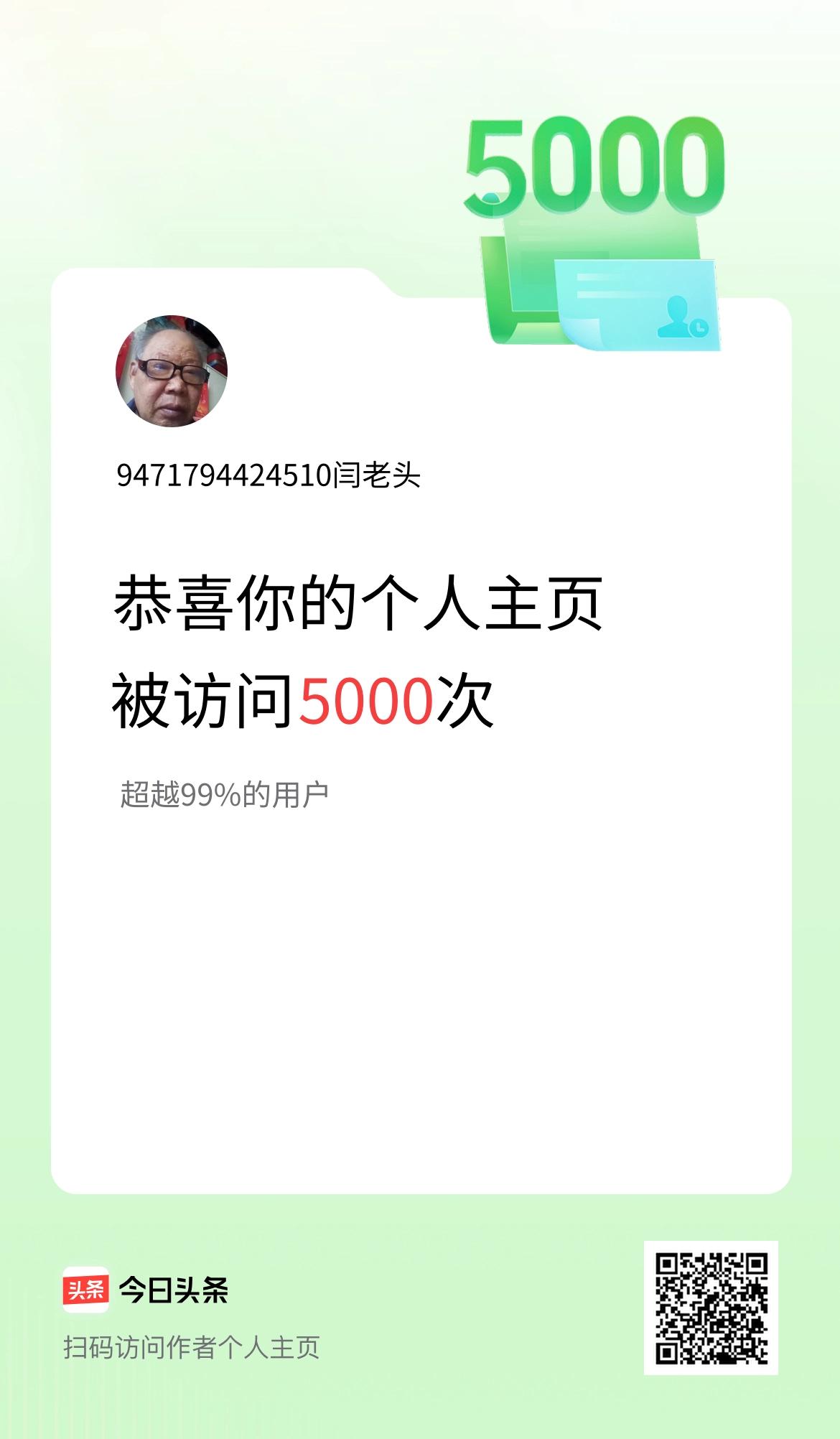 我的头条个人主页被访问5000次啦！