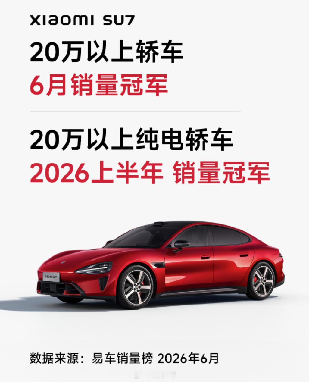 2026上半年20万以上纯电轿车卖的最好的车型——小米SU7！ 