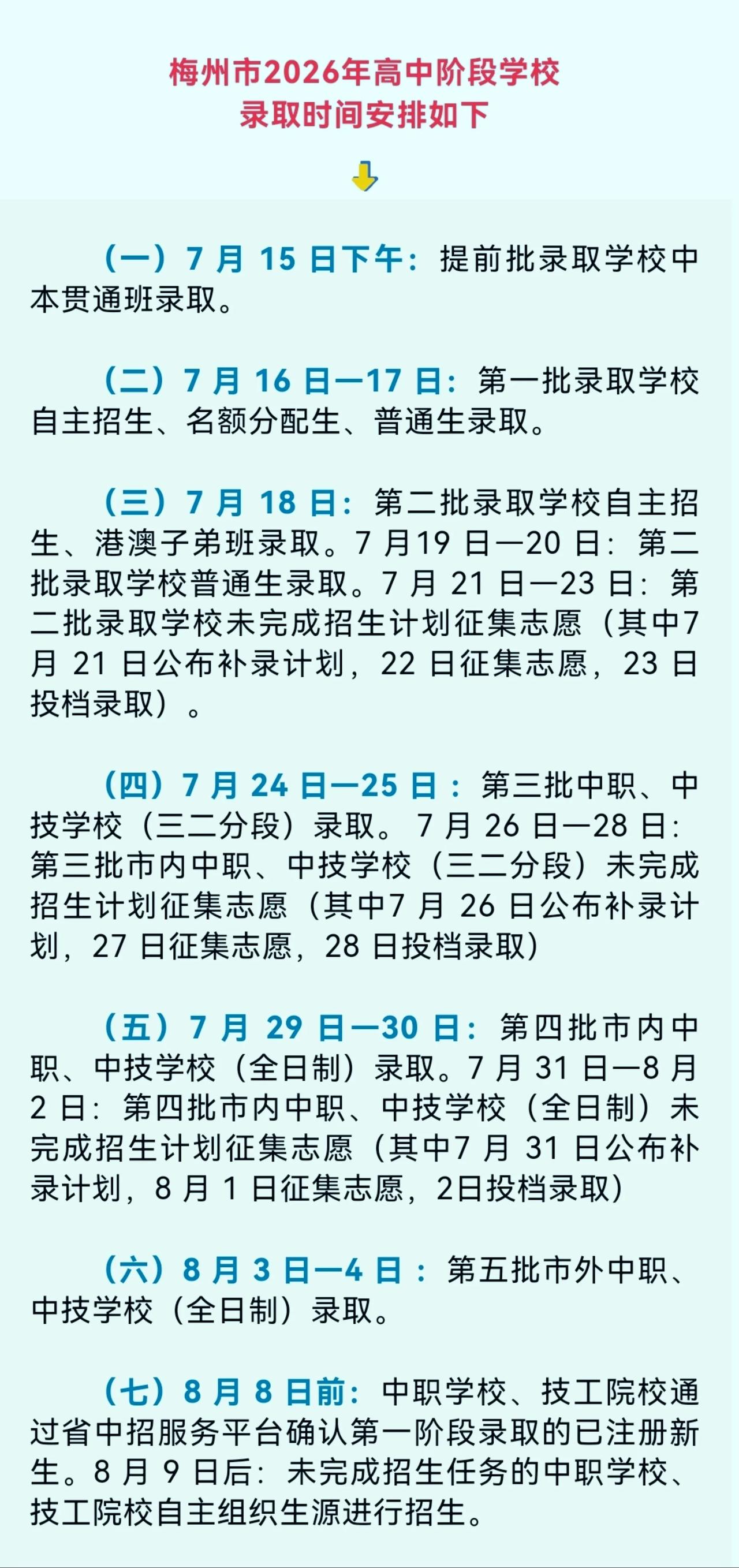 梅州市中考录取时间、第一批名额分配生、自主招生录取最低分数线出炉

2026年梅