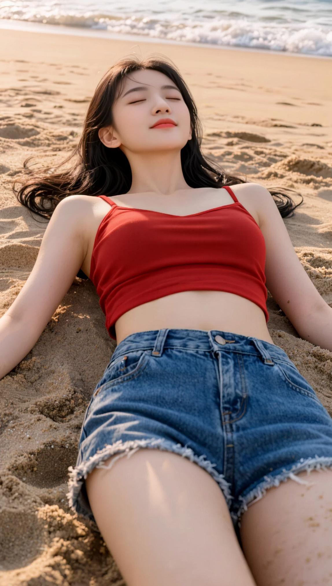 AI沙滩惬意写真