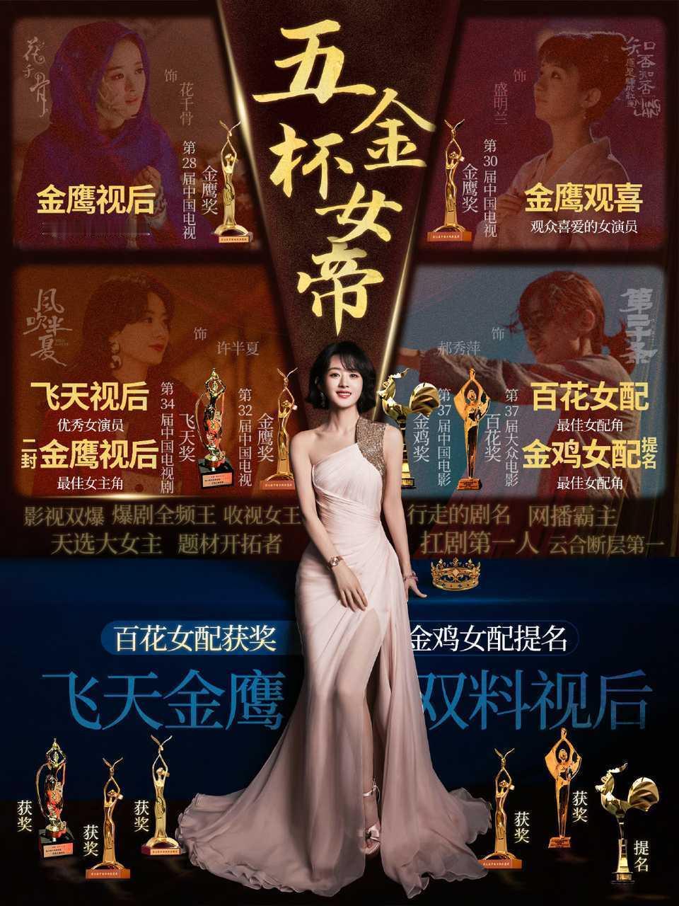 昨天晚上没睡好[泪]，被赵丽颖的五个大金杯闪到了，太亮了[泪][泪]飞天奖 ​​