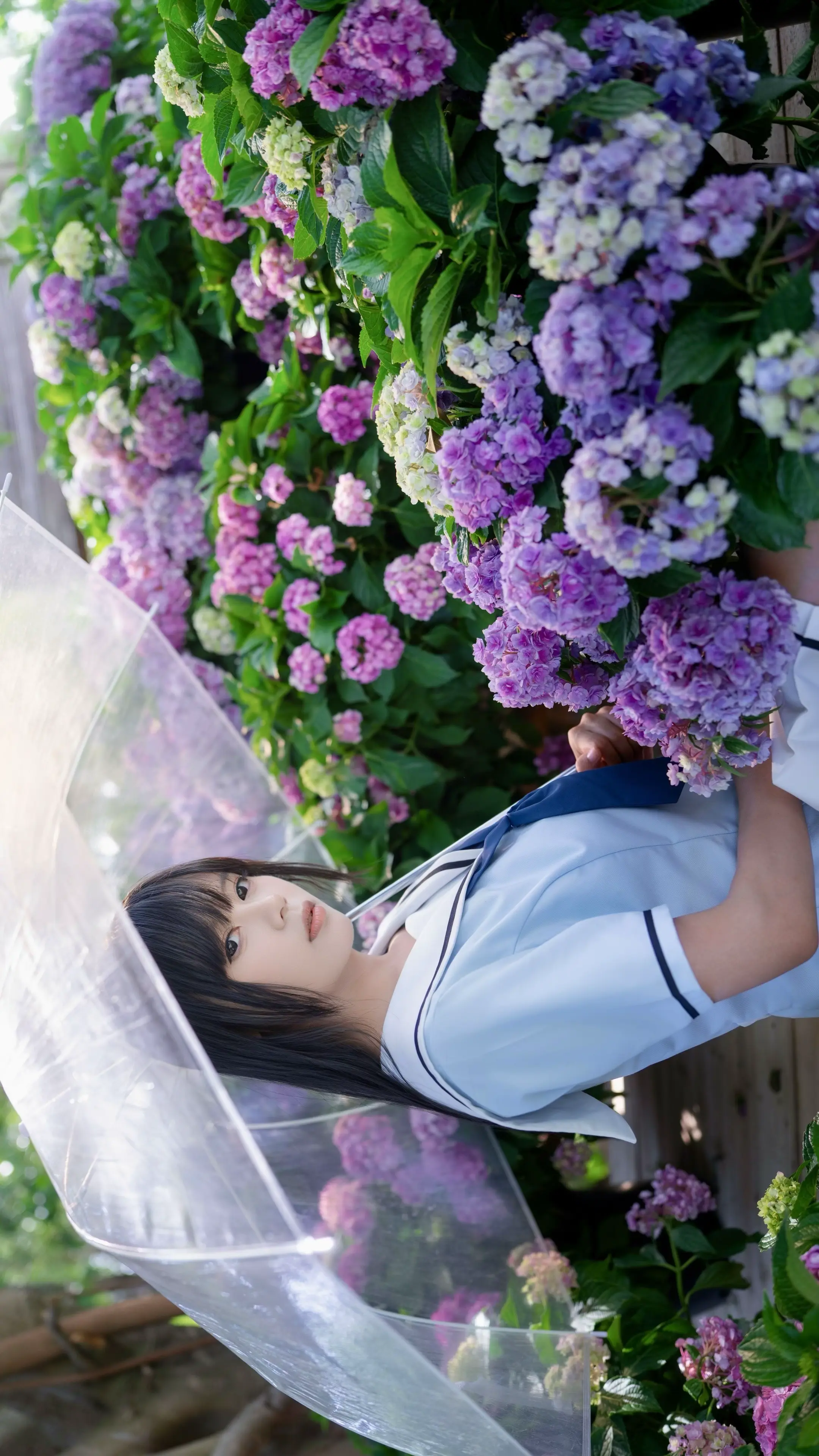 第三次去拾光花园的绣球花，这次是水手服。感谢出镜小姐姐  南宁最好的绣...