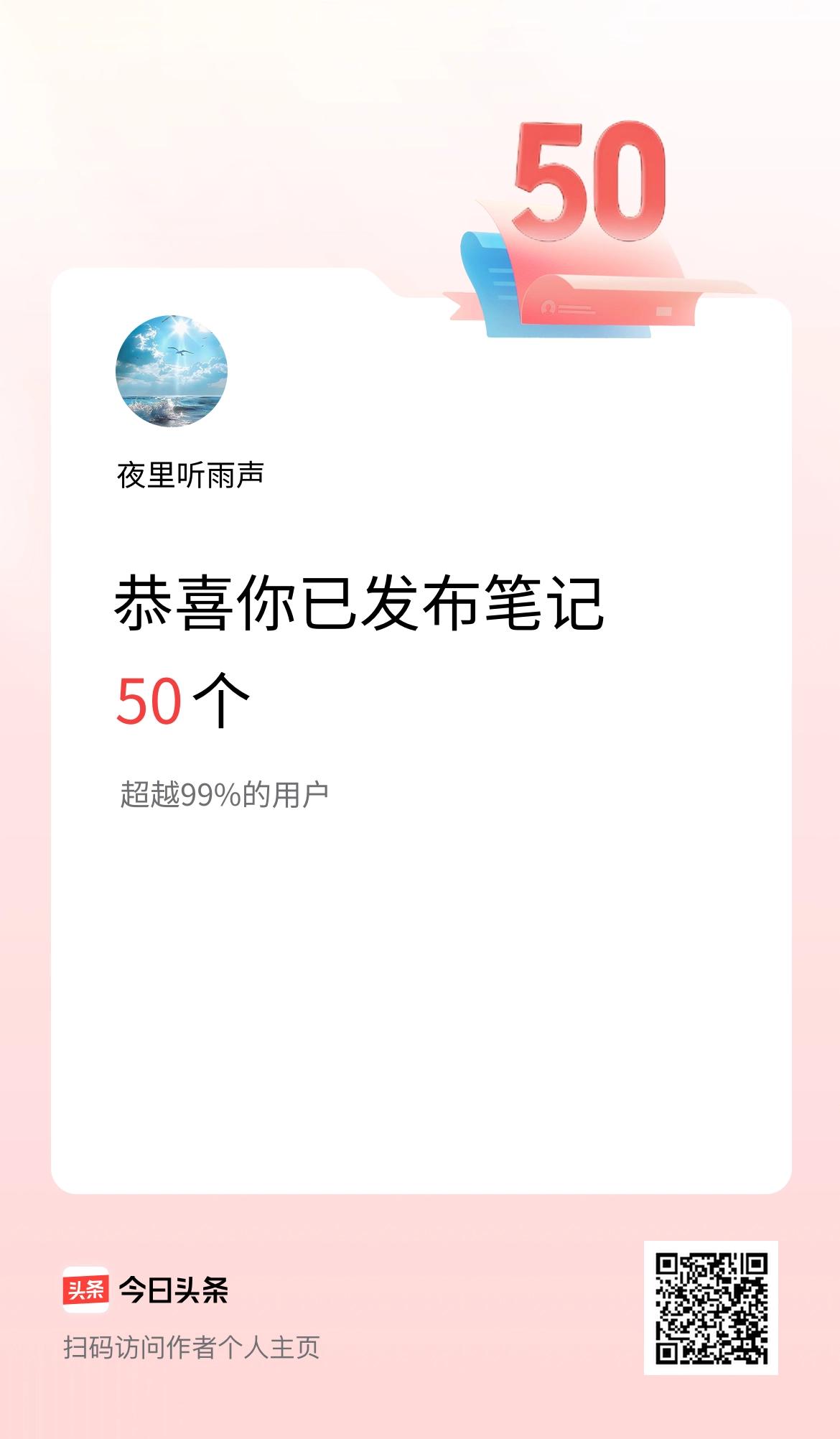 我在头条累计投稿笔记50个