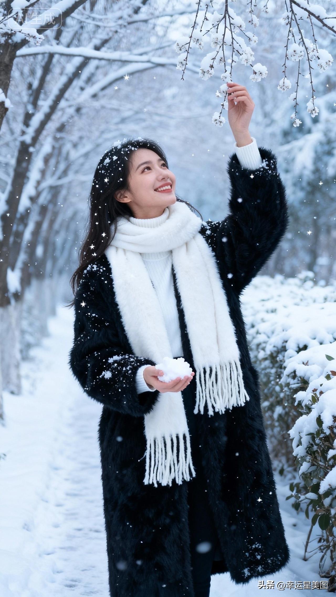 冬日雪景中的甜美笑容😊