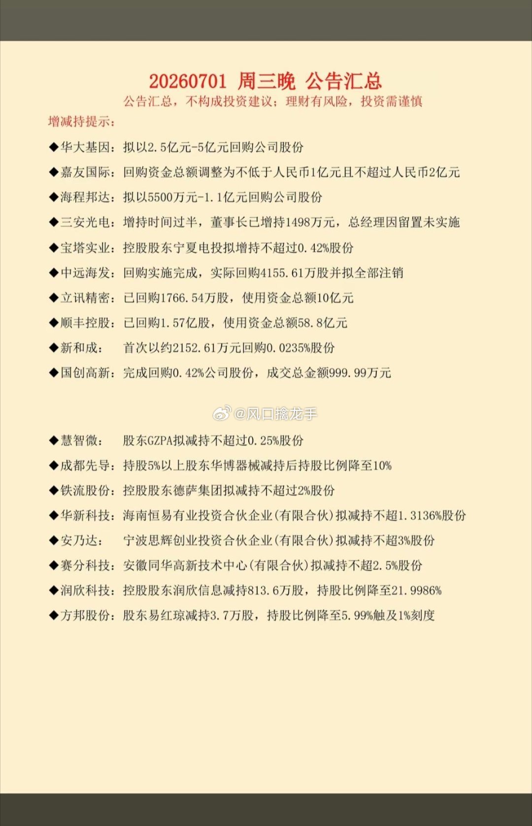 7.02周四 盘前财经热点+65家公司公告完整汇总一、隔夜海外核心：美国小非农A