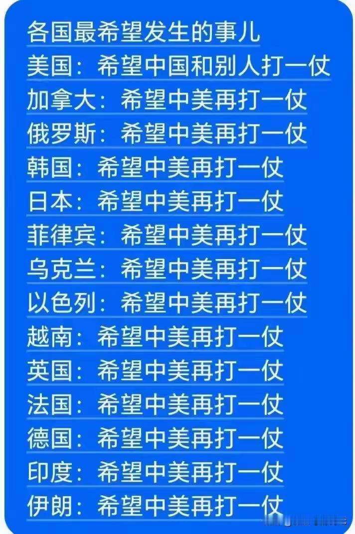 看到了吧，都想看中美大打出手！都想看中美两败俱伤！都想火中取栗！都想成为最后捡便