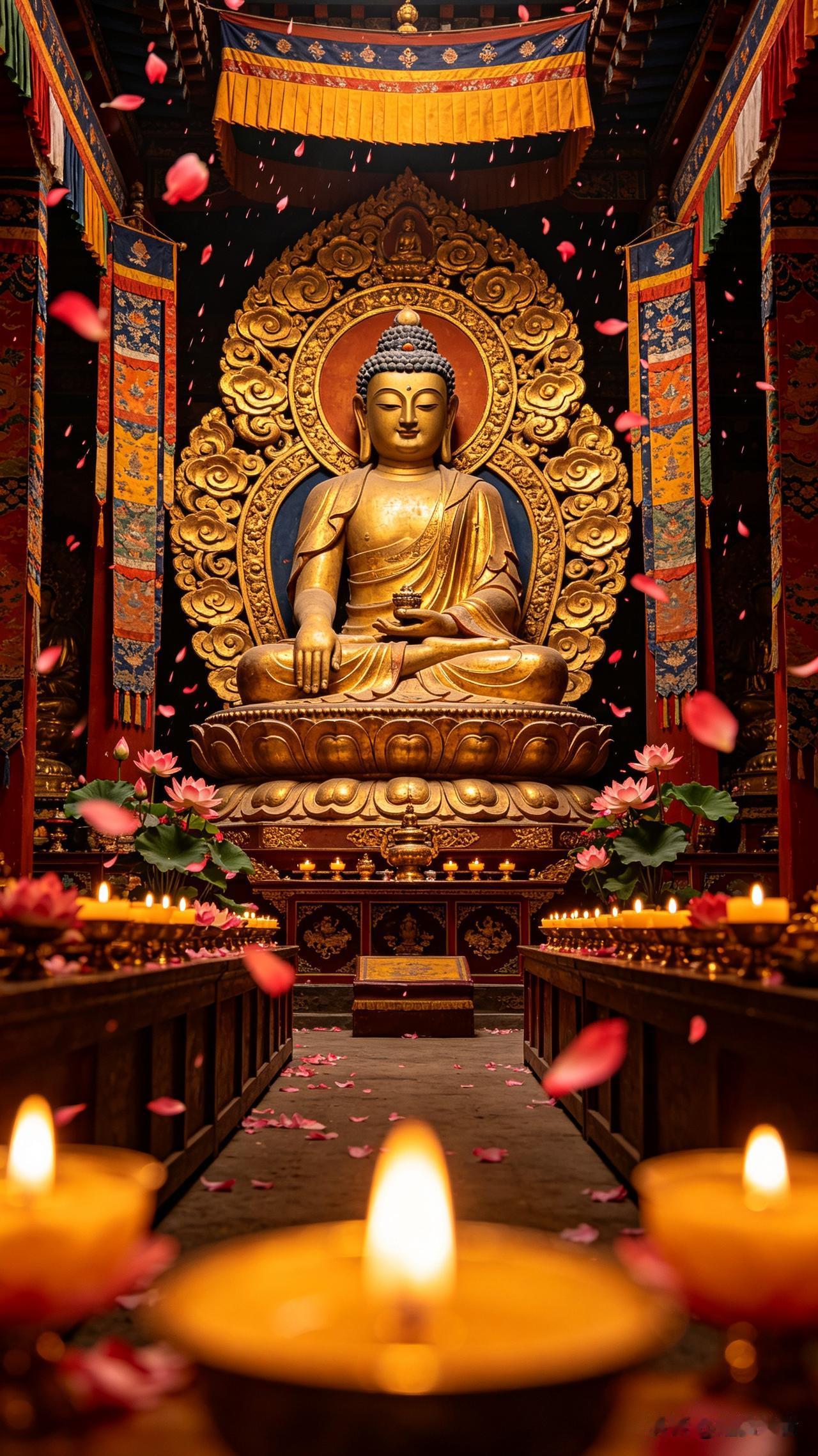 [福]【一殿佛光盈宝阁，千重祥雾护禅扉】[福]
[福]殿堂深邃幽深，鎏金佛像庄严
