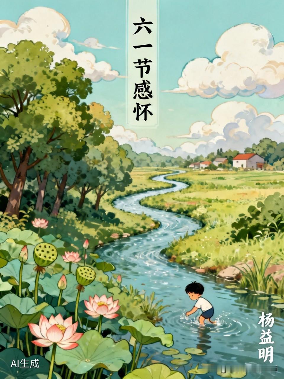 《六一节感怀》
   杨益明
我辈童年乐趣多，
摸鱼捉鸟打陀螺。
荷塘戏水莲蓬剥