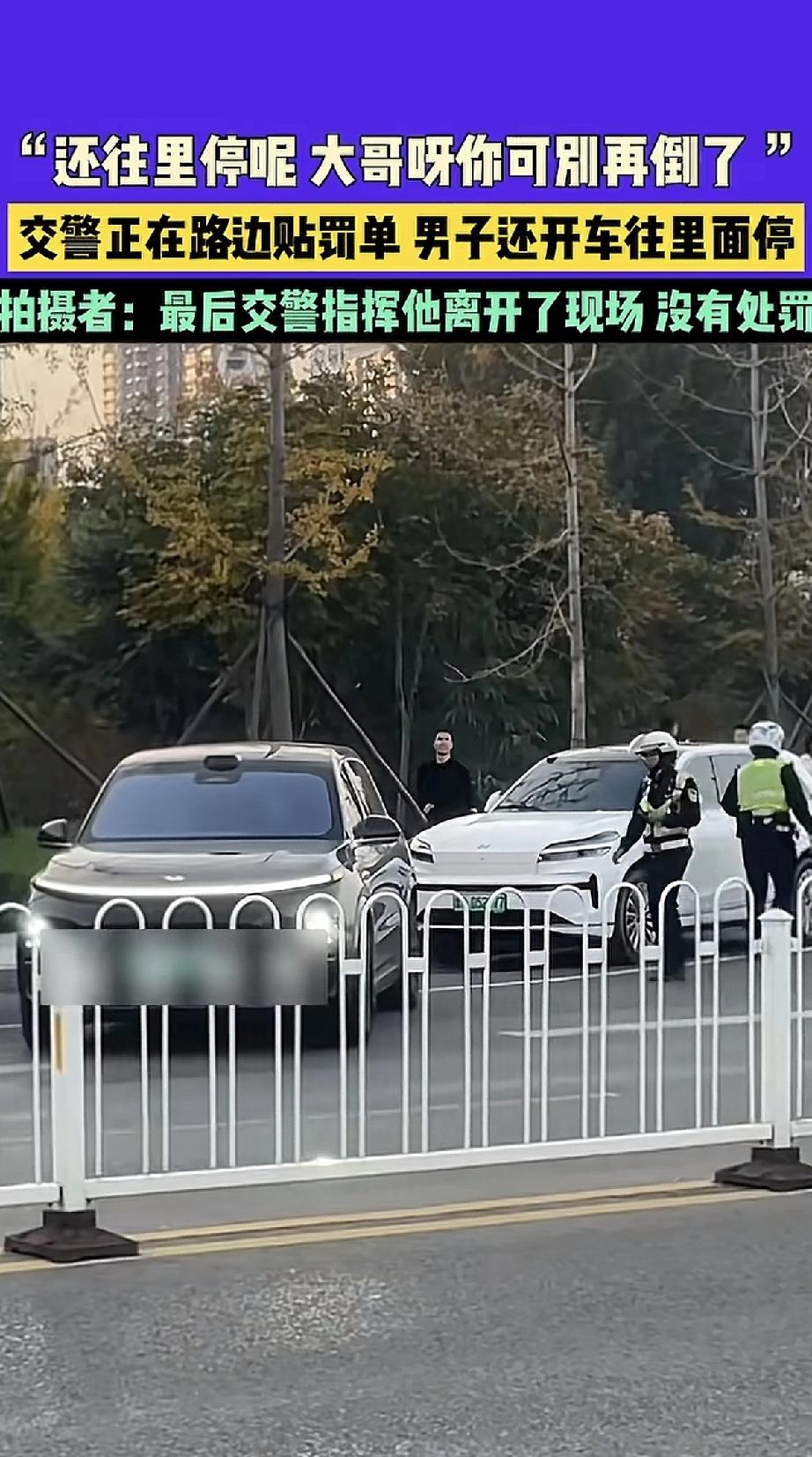 这事儿可真让人哭笑不得。有位大哥明明看见交警正在路边贴罚单呢，还一个劲儿地要把车