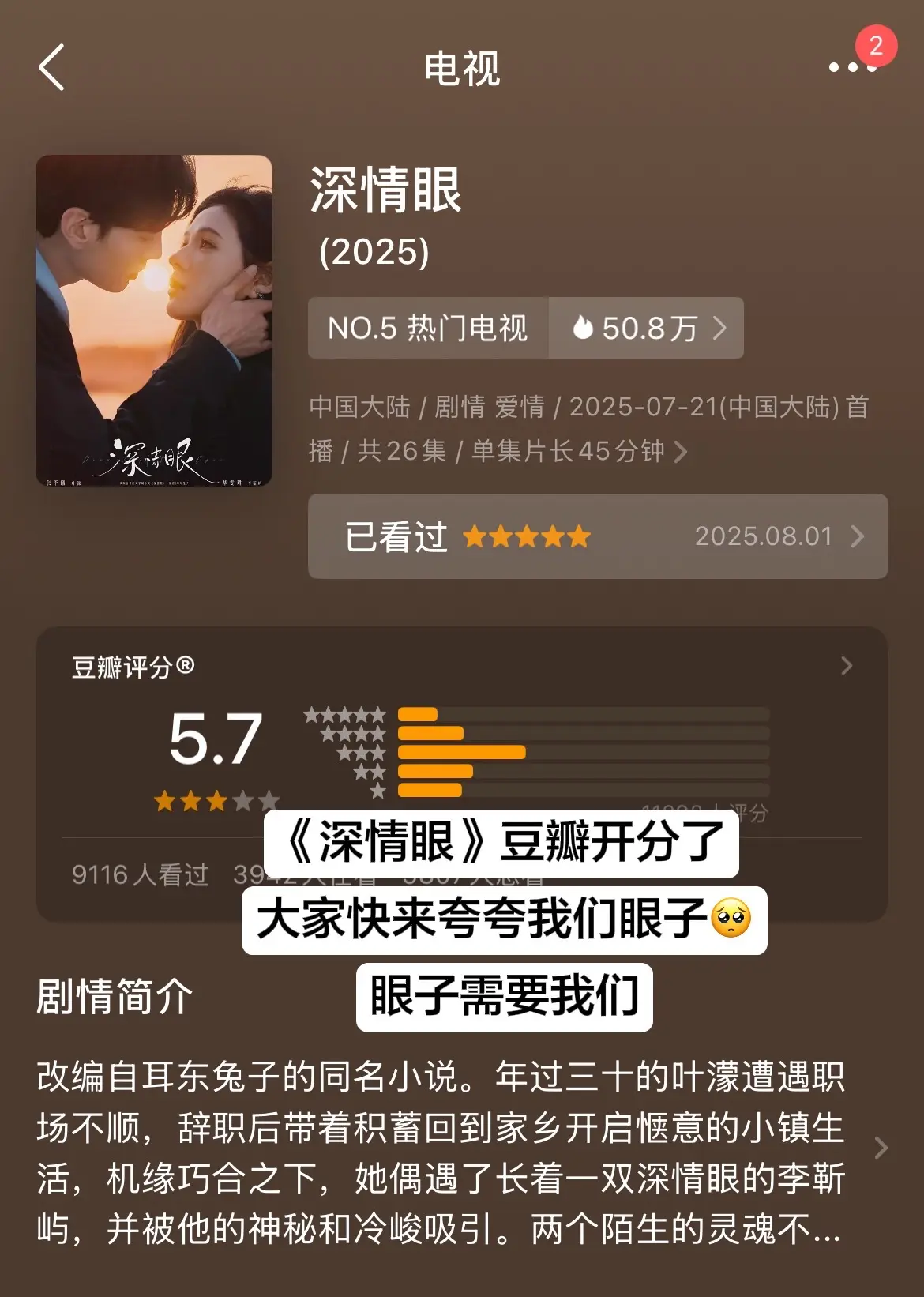 大家都去给深情眼打高分！！！