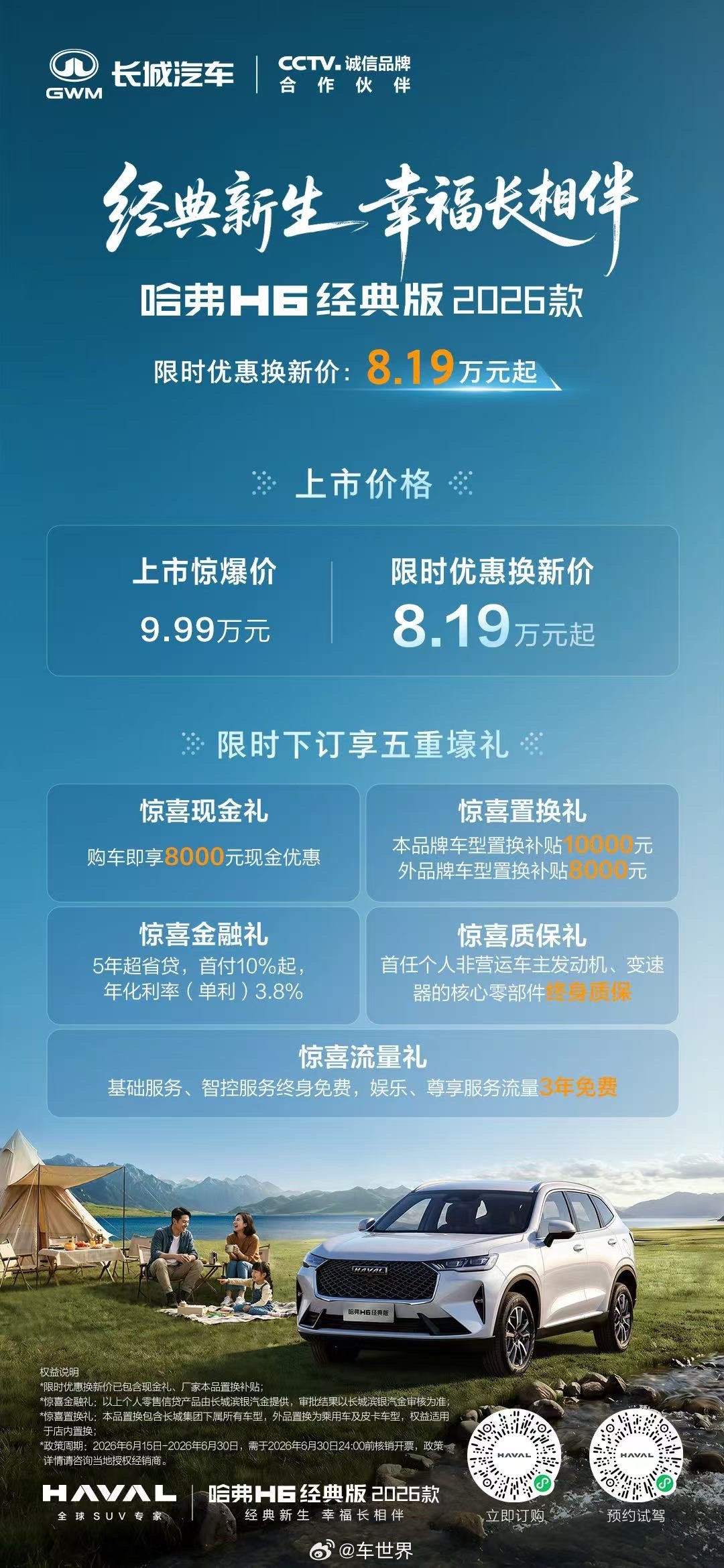 以进阶之心，回应每一份热爱哈弗H6经典版2026款限时优惠换新价8.19万元起经