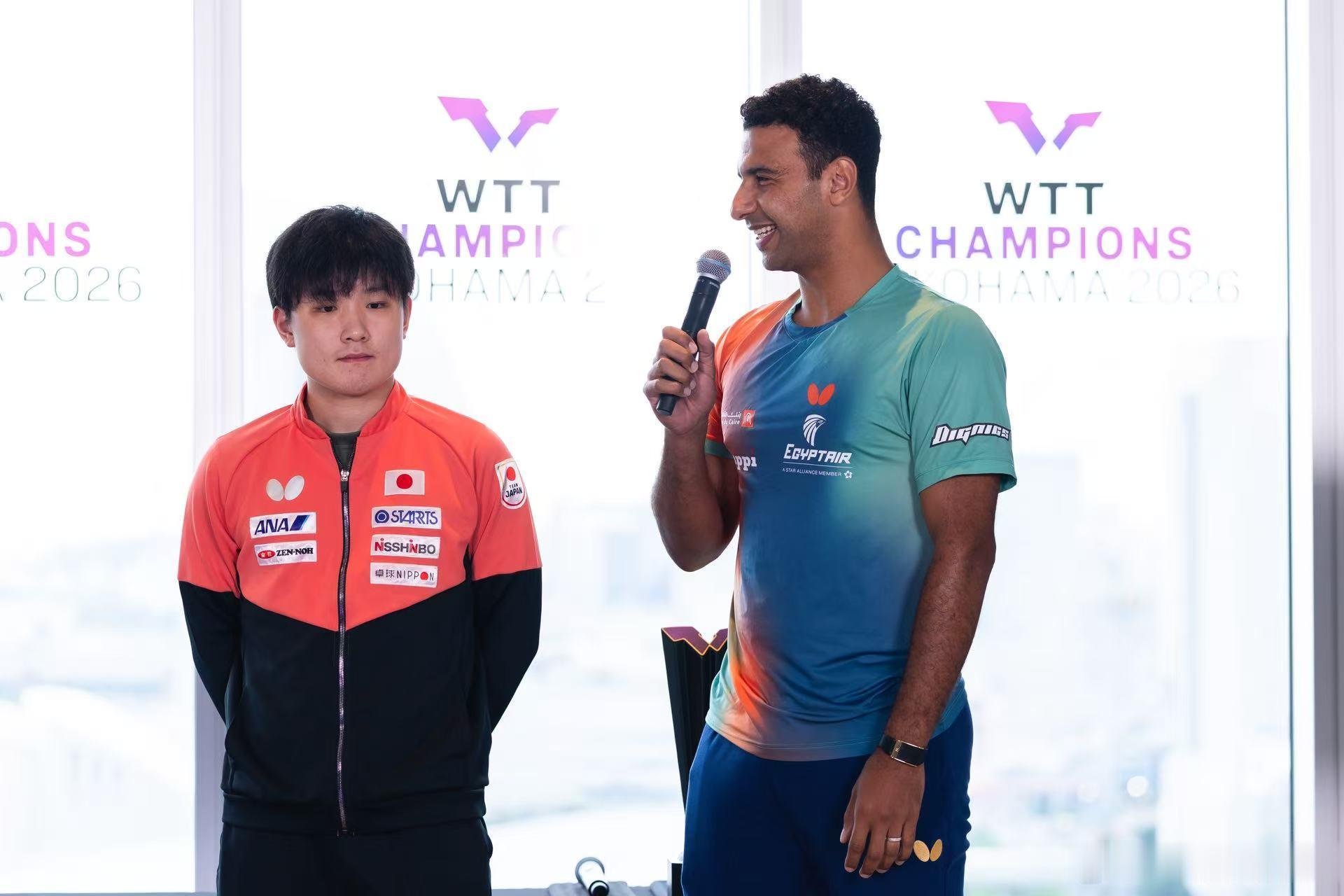 wtt横滨冠军赛2026 抽签仪式图集，陈幸同、巴特拉、张本智和、阿萨尔出席。图